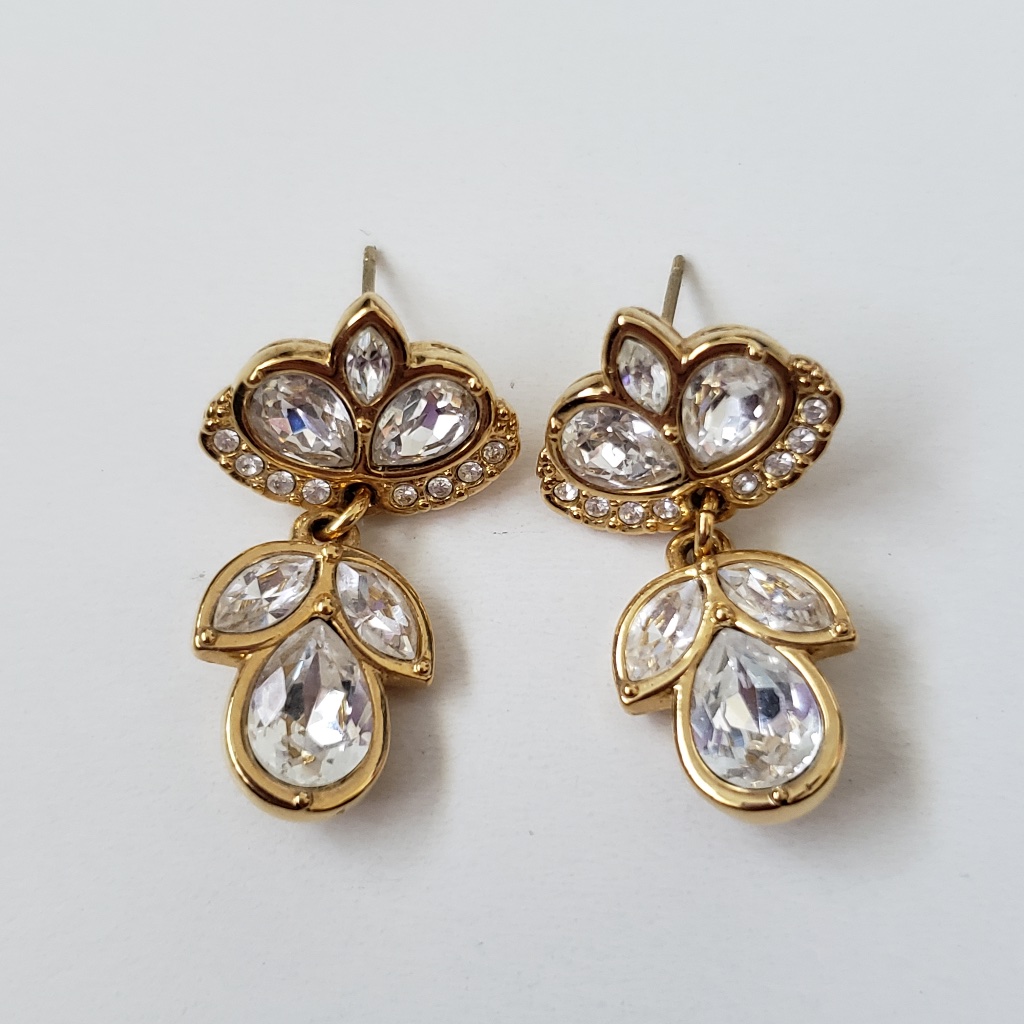 Swarovski Crystal White Mixed Cut Gold Tone Plate Drop Earrings